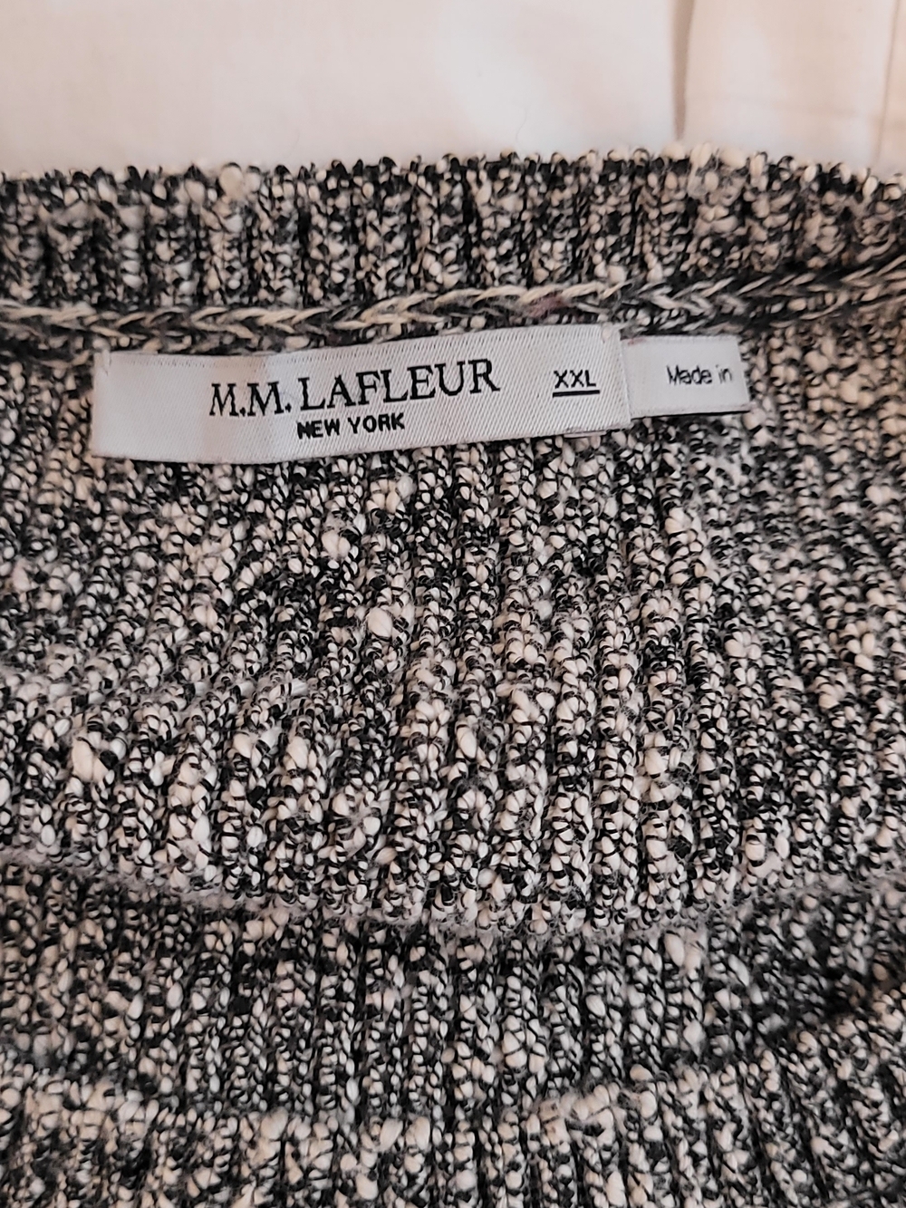 MM Lafleur Black & White Bouclé Knit Crewneck Sweater